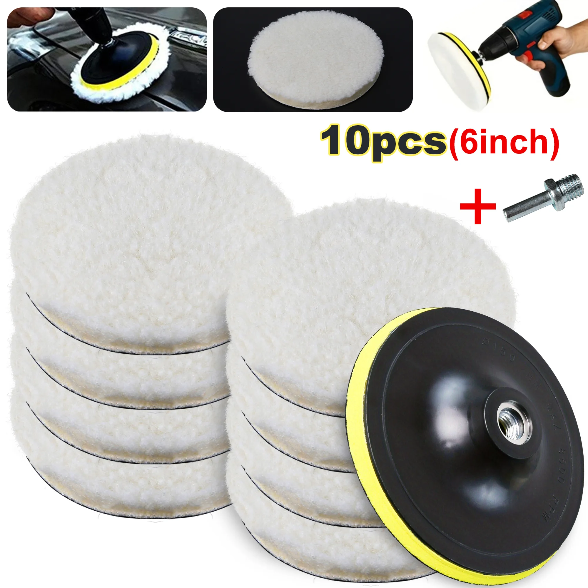 10PCS (8Pads + 1Sucker + 1Screw) Auto Polijsten Waxen Buffing Wheel Pad Auto Polijstmachine Kit voor Auto M10/M14 Boor Connector