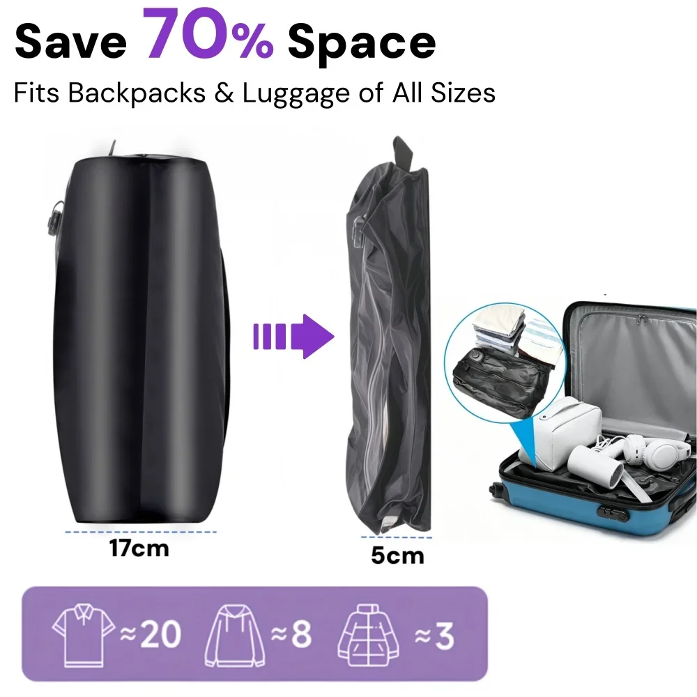 Automatic Electric Pump Vacuum Compression Bag, TPU Waterproof Airtight Travel Storage Bag,Saves 70% Space,Organizer for Clothe