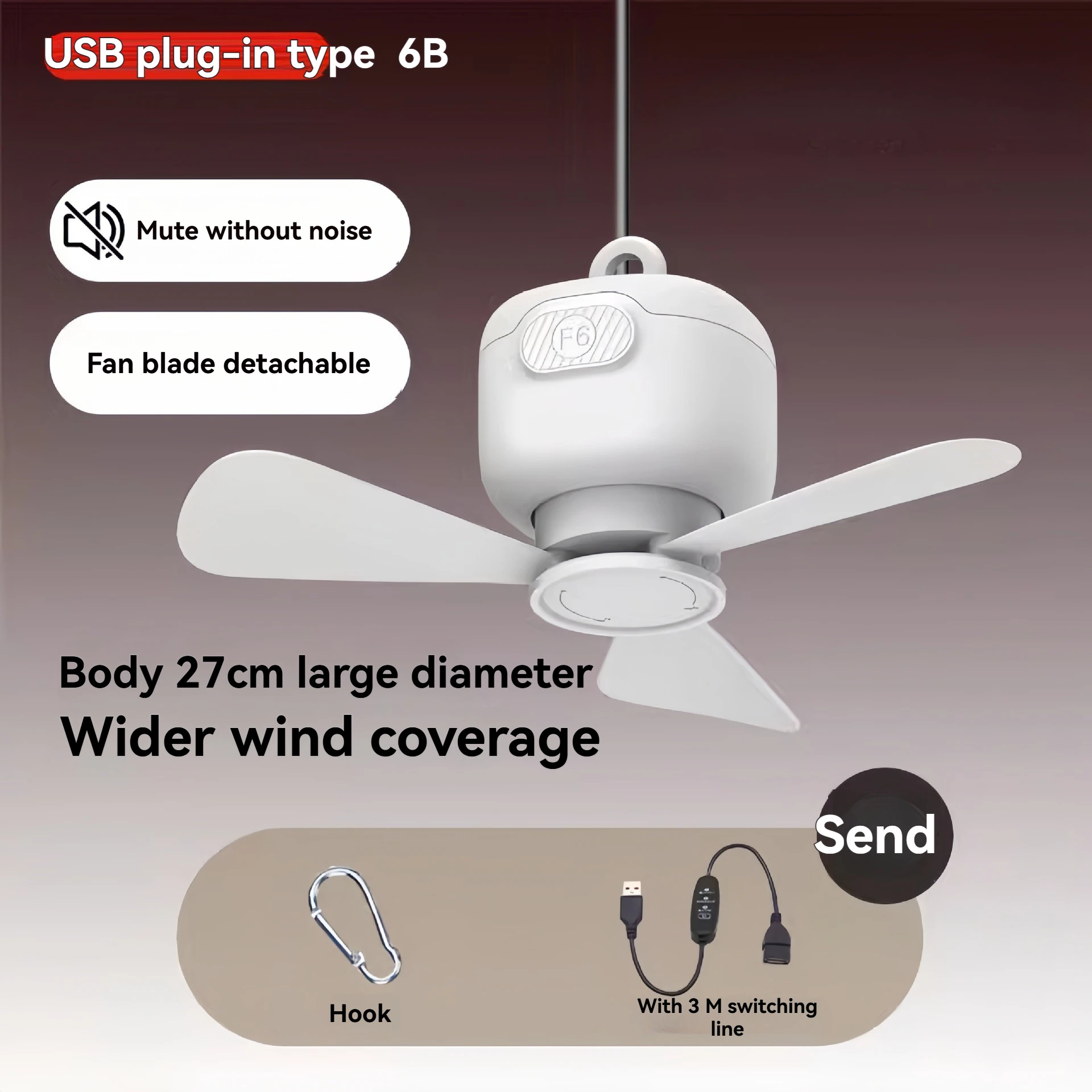 مروحة سقف صغيرة 8000 مللي أمبير قابلة لإعادة الشحن من النوع/نوع قابس USB