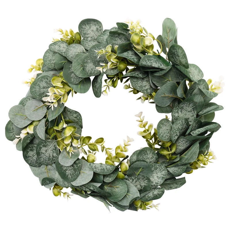 Couronne d'eucalyptus pour décoration de ferme, couronne verte artificielle pour porte d'entrée, printemps et été