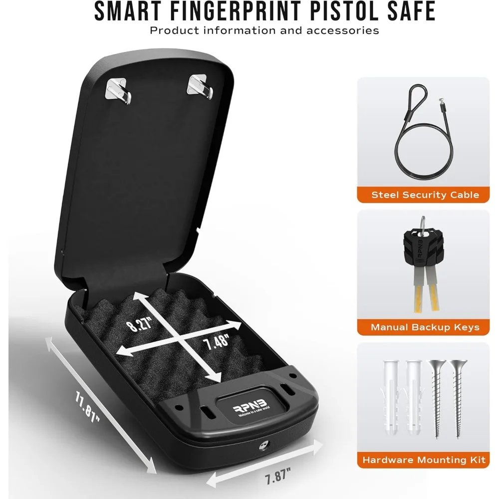 Gun Safe, Biometric Gun Safe for Handgun, Pistol Safe for Nightstand with Biometric Fingerprint, Digital Backlit Touchpad