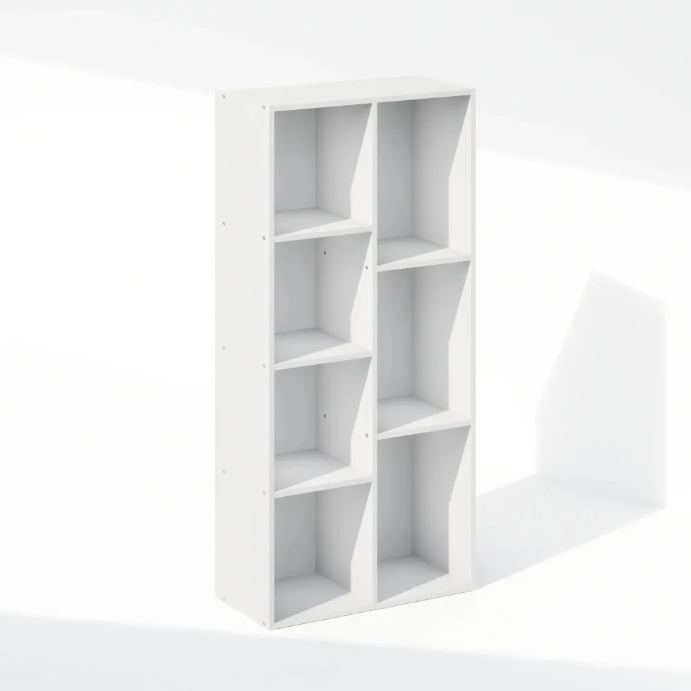 Furinno Reed 7-Cube Reversible Open Shelf Multipurpose Bookcase, Storage Organizer, White