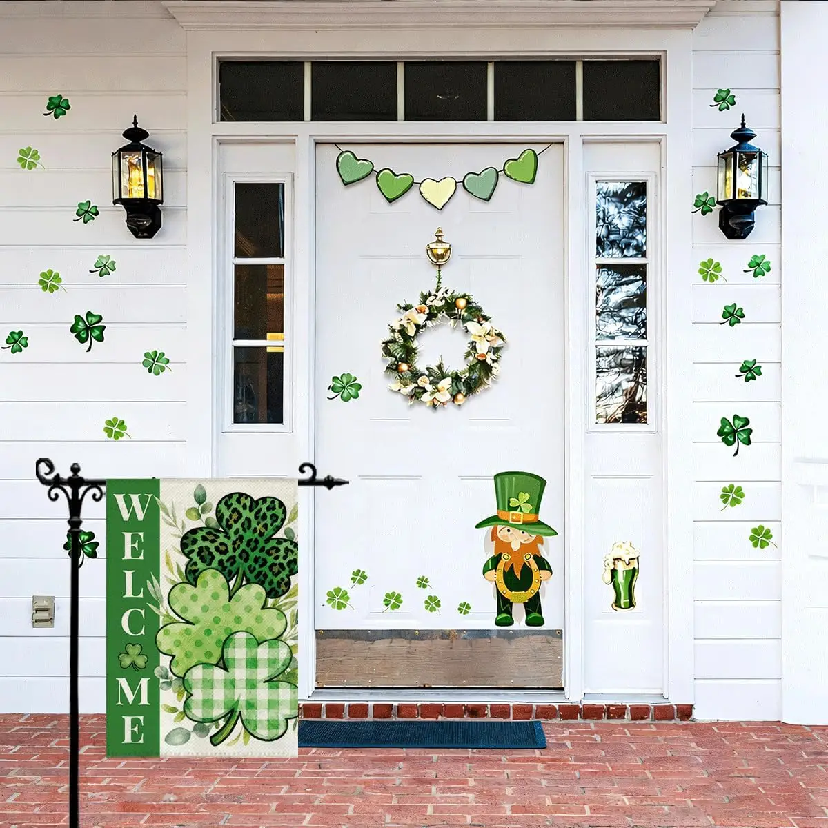 St Patricks Day Shamrocks Garden Flag, Outside Shamrock Lucky Irish Blessing Garden Flag Outdoor House Holiday Decorations,  ZZM