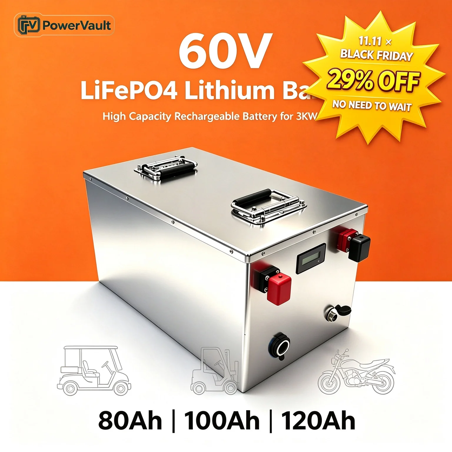 60V LiFePO4 Battery 80Ah 100Ah 120Ah 20S Smart BMS 73V 10A Charger 6000+ Cycles for Golf Cart Sightseeing Car Tractor 3KW-6KW EV