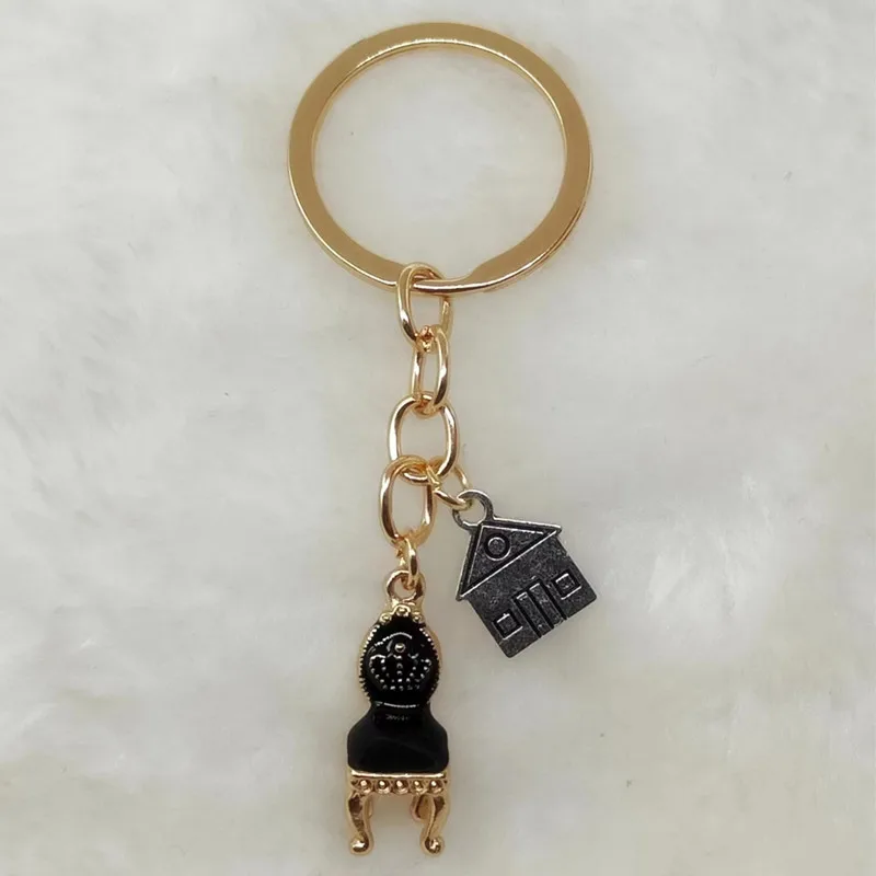 Fashionable and Cute Enamel Chairs, Stools, Charming Metal House Keychain Making, Dropping Oil Metal Pendant Keychain Jewelry