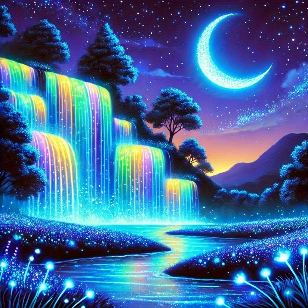 Produit! Kit DIY Cascade Lumineuse Arc-en-ciel, Artisanat Mosaïque, Peinture Diamant Ronde Multi-Pouces à Couverture Complète pour Débutants