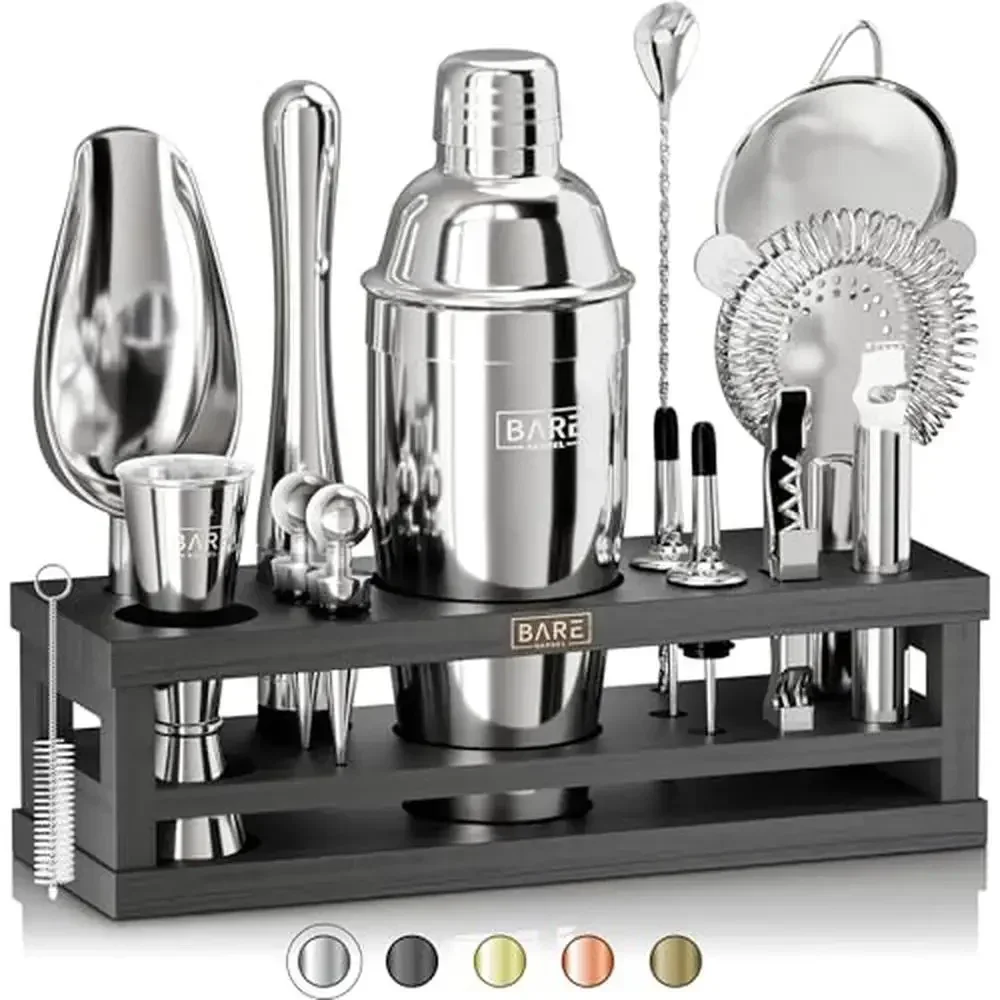 

Cocktail Shaker Set 16-Piece Barware Kit with Recipe Cards and Organizer Stand Home Bartending