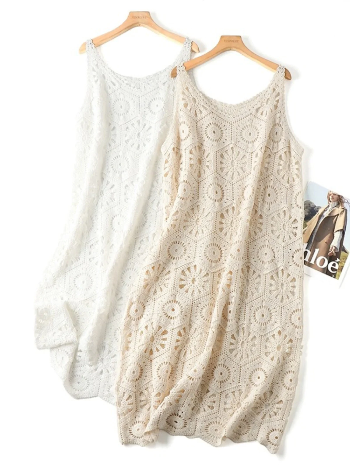 

Вязаная длинная юбка А-силуэта с вырезами и перекрестными лямками в винтажном лесном стиле от andma's Hook Flower для женщин