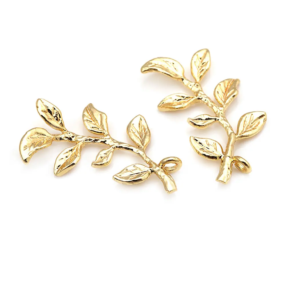 18K Gold Color Brass Tree Leaf Leaves Charms Pendants High Quality Diy Jewelry Making Earrings Accessories for Women