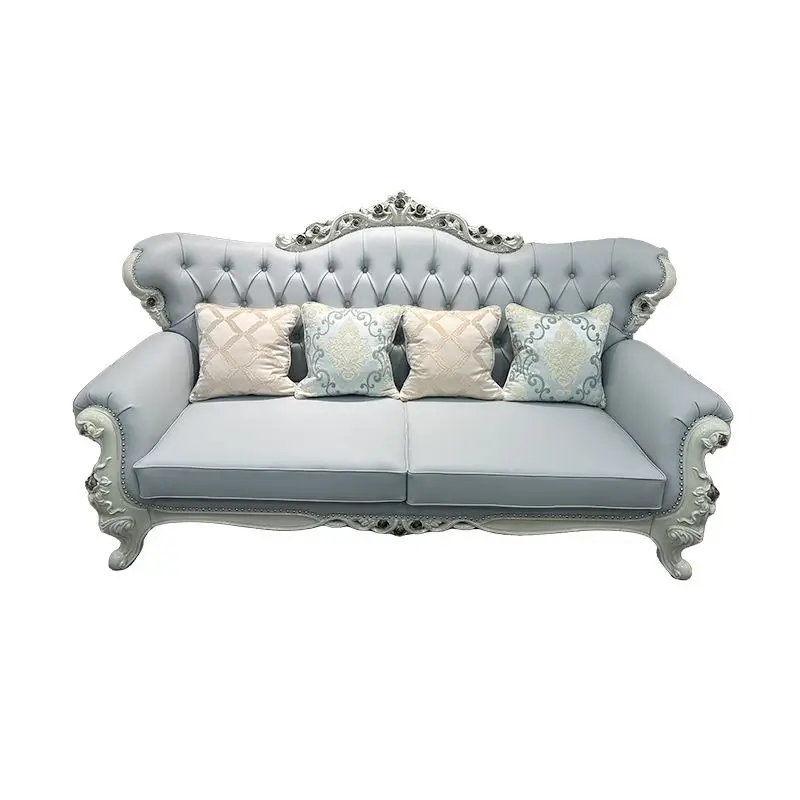 Leather sofa combination villa home living room sofa French solid wood
