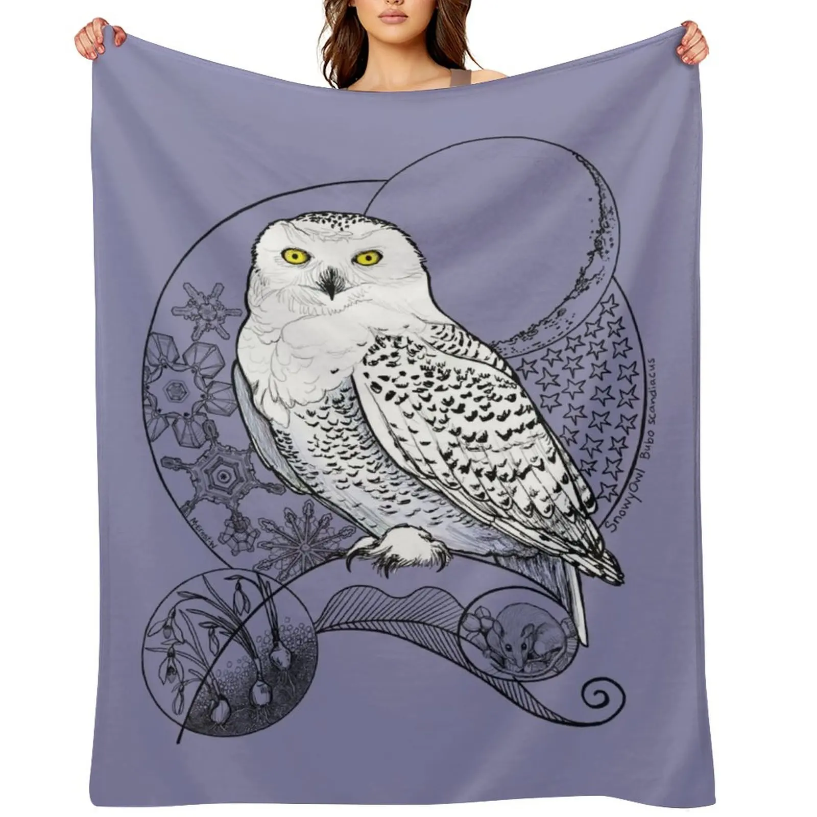 

Snowy Owl Doodle in a wintery scene Throw Blanket Camping Luxury Throw Shaggy Plush Blankets