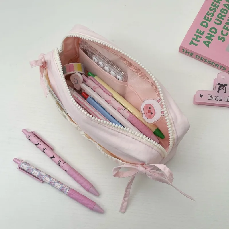 Small Fresh Cloud Toast Bow High Beauty Student Pen Case Multi Functional Large Capacity Storage Bag
