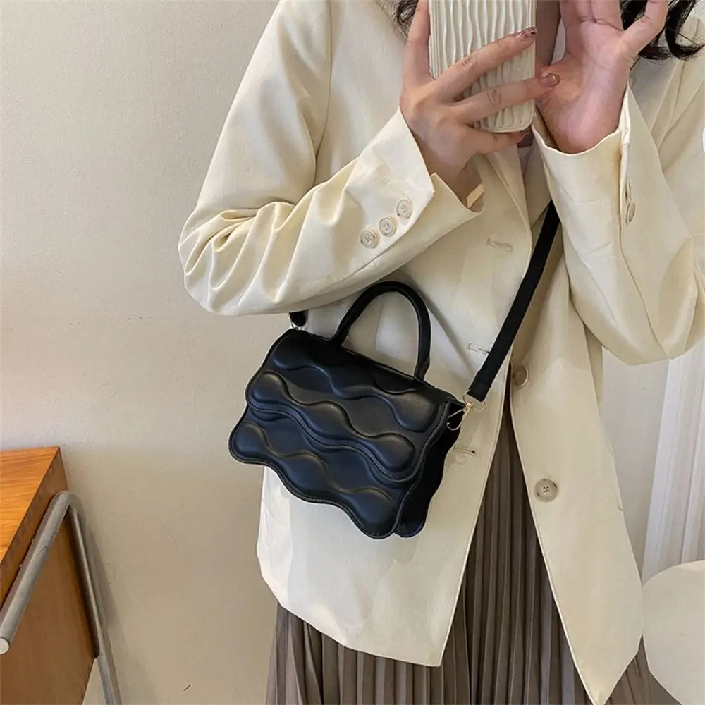 Bolsa de Ombro de Couro PU Multifuncional para Mulheres, Mini Onda Simples Bolsas Padrão Cadeias Bolsa Elegante Diagonal Straddle Bag