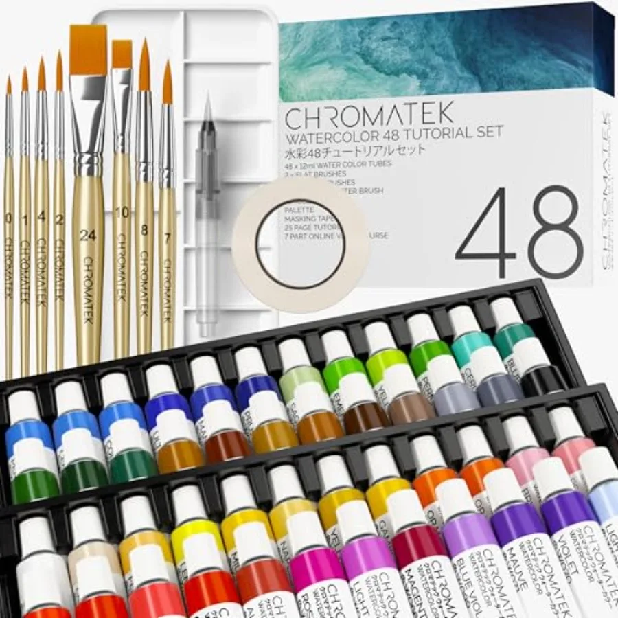 

Watercolor Tutorial Set, 7 Part Video Course, All-In-One Kit, Adults, Beginner and Professional Artists, 48 Watercolor Paint Tu