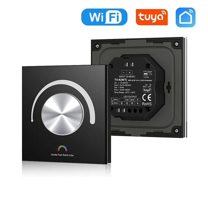 Rotary Glass Panel Constant Voltage LED Controller DC 12V 24V Smart Dimmer WIFI TUYA APP Cloud Control White-A69M
