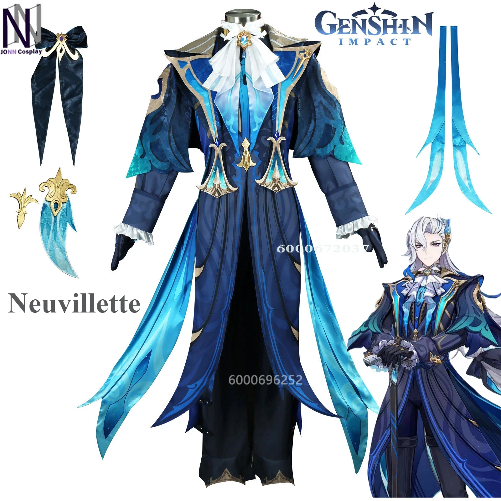 

Genshin Impact Game Neuvillette Cosplay Costume Men Role Play Carnival Uniform Wig Anime Halloween Masquerade Costumes Event