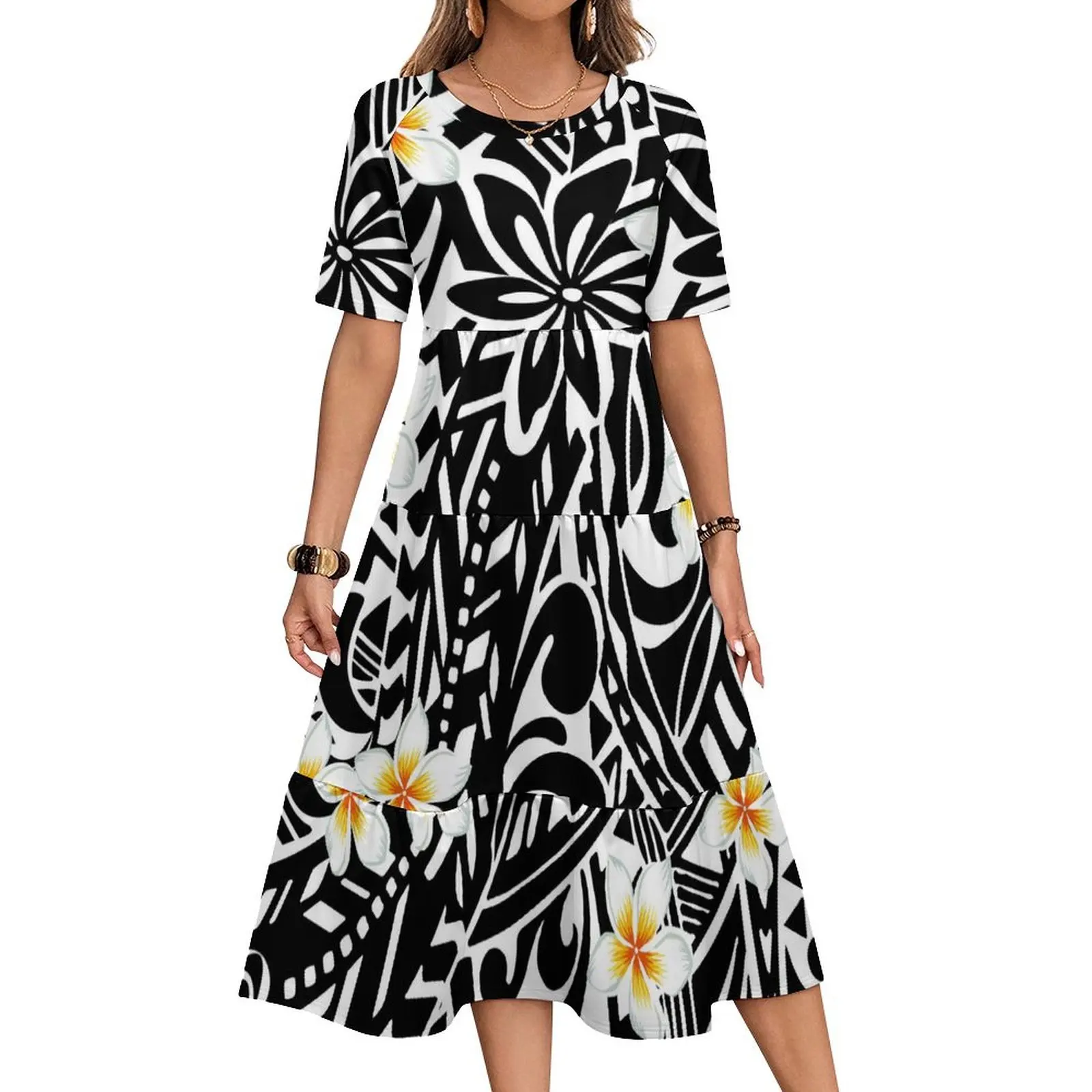 

Charming Samoan Tribe Lady Dress Custom Samoa Polynesian Print Short Sleeve Large Size Woman Long Dress