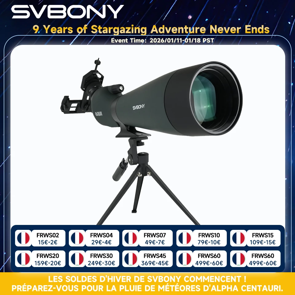 Svbony SV28A Lunette de repérage 25-75x100/20-60x80 FMC Parfaite pour les débutants au tir à l'arc, pour l'observation de la faune, l'aventure en plein air