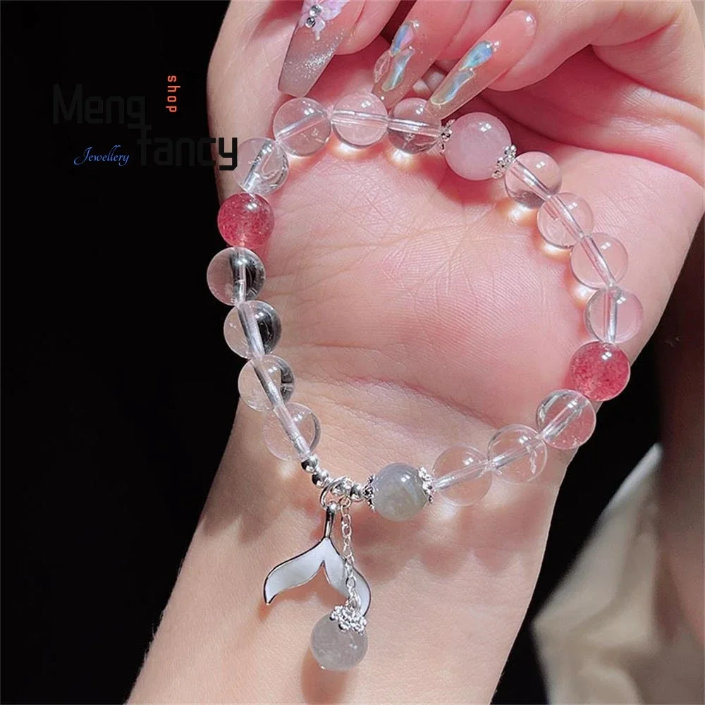 Natural Summer White Crystal Bracelet Female Silver Fishtail Moon Flowers Light Luxury Temperament Fashion Niche Design Jewelry