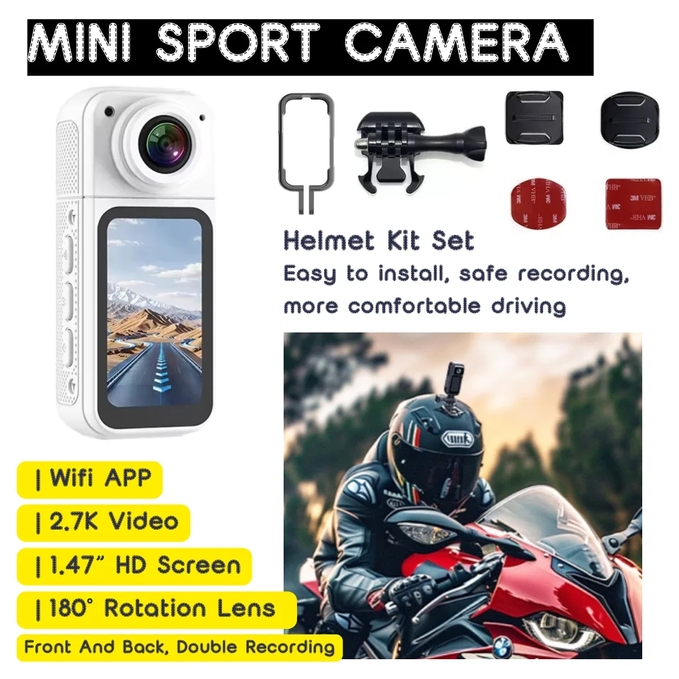 

2.7K 1080P HD Mini Camera Portable Wearable Magnetic WiFi Video Recorder Thumb Sport Camera w/ Helmet Holder Kit Small Camcorder