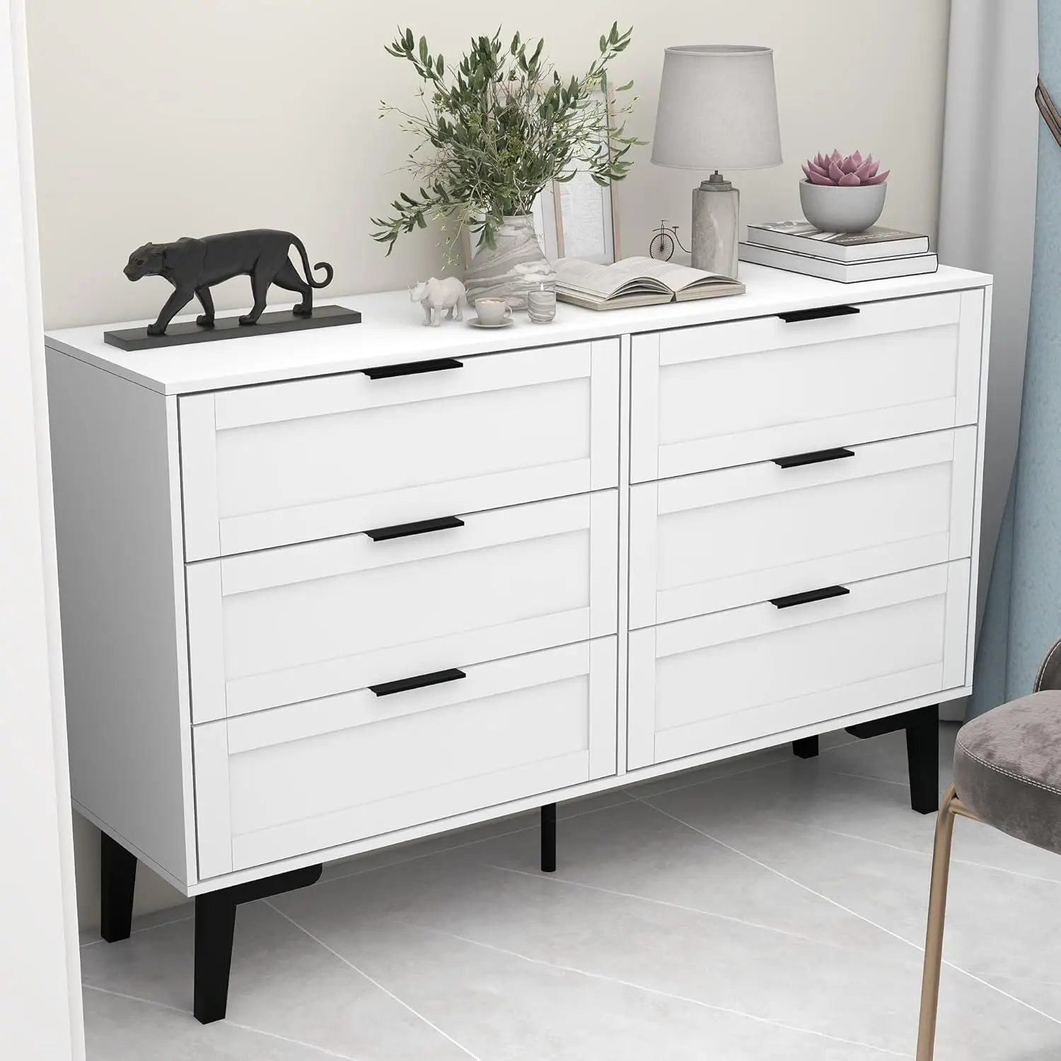 6 Drawer Dresser for Bedroom Modern White Chest of Drawers for Nursery Wood Dresser for Kids Horizontal Dressers & Chests of Dra