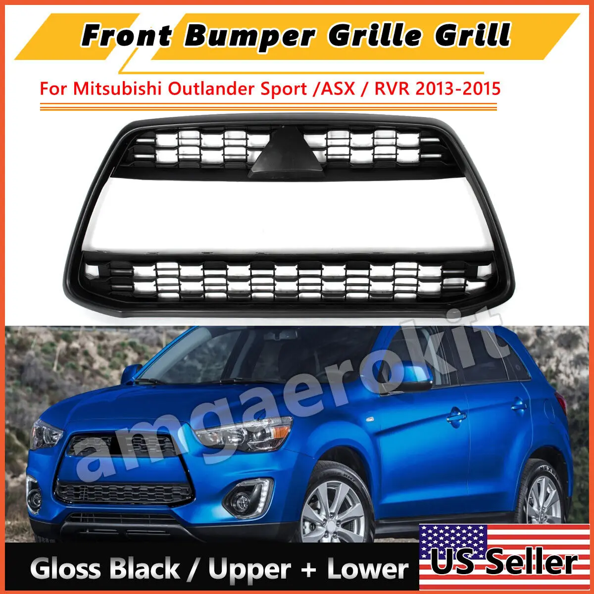 SAIQINGSP Black Grille Moulding+Upper Lower Grille For Mitsubishi Outlander Sport 2013-15 Car Accessories Tools