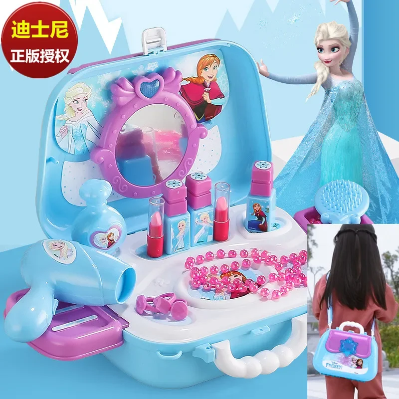 Disney Makeup Toy Frozen Makeup Backpack Dressing Table Elsa  Cosmetic Case Girl play house Makeup Toy Christmas present