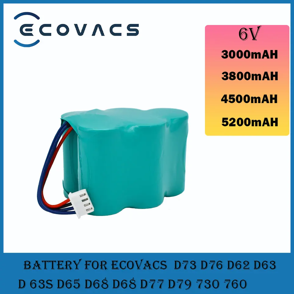 

Ecovacs 6V 3500Mah Vervanging Ni-Mh Batterij Voor Ecovacs Deebot D73 D76 D62 D63 D 63S D65 D68 D68 D77 D79 730 760 Tbd71 2Pcs