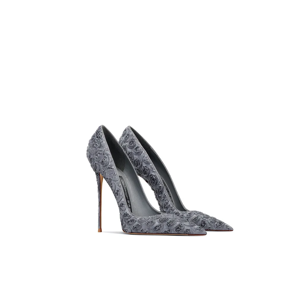 New Spring Gray Temperament High Heels for Women Pointed Toe Thin Heel  Shallow Mouth Sexy Single Shoes
