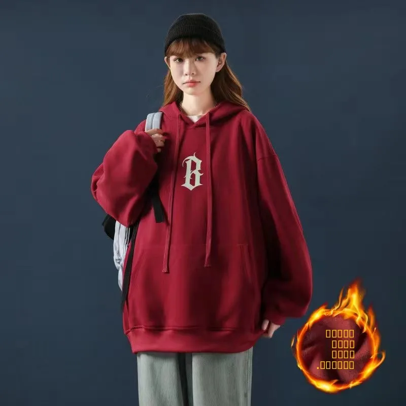 

Утепленная флисовая толстовка с капюшоном, новая зимняя свободная верхняя одежда для пар, универсальный спортивный топ, мужская одежда