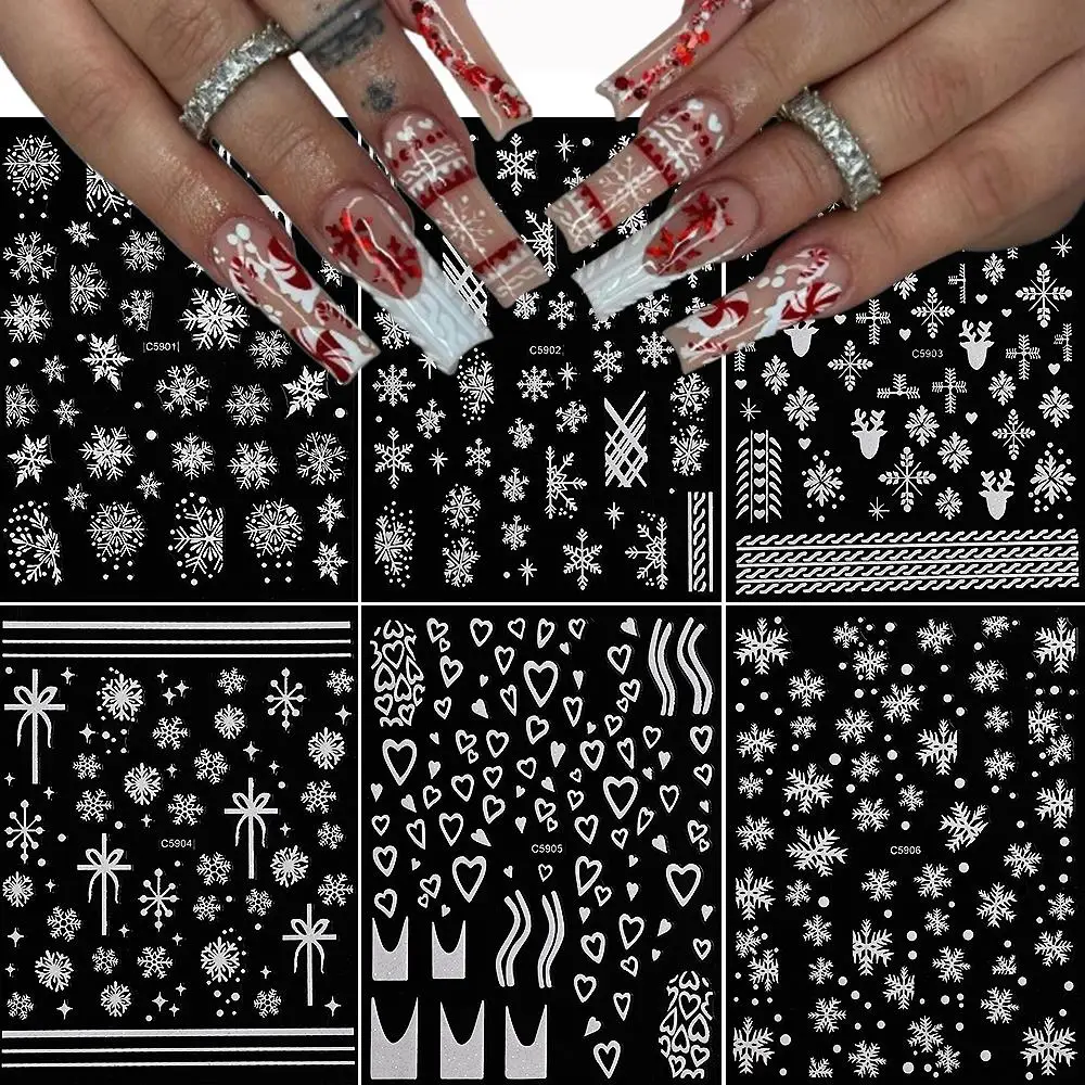 

1/6 шт. 3D белые снежинки, рождественские наклейки для ногтей, Лось, снег, сердце, звезда, самоклеящаяся наклейка для дизайна ногтей, зимняя рождественская наклейка для ногтей «сделай сам»