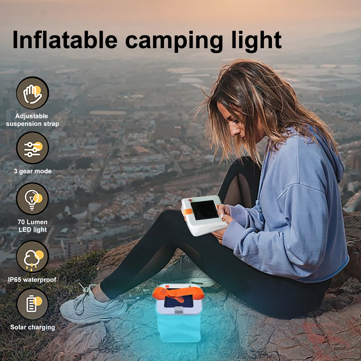 Rechargeable Camping Lights Solar LED Inflatable Lamp Waterproof Emergency Light For Power Outages Hurricane Survival Kits