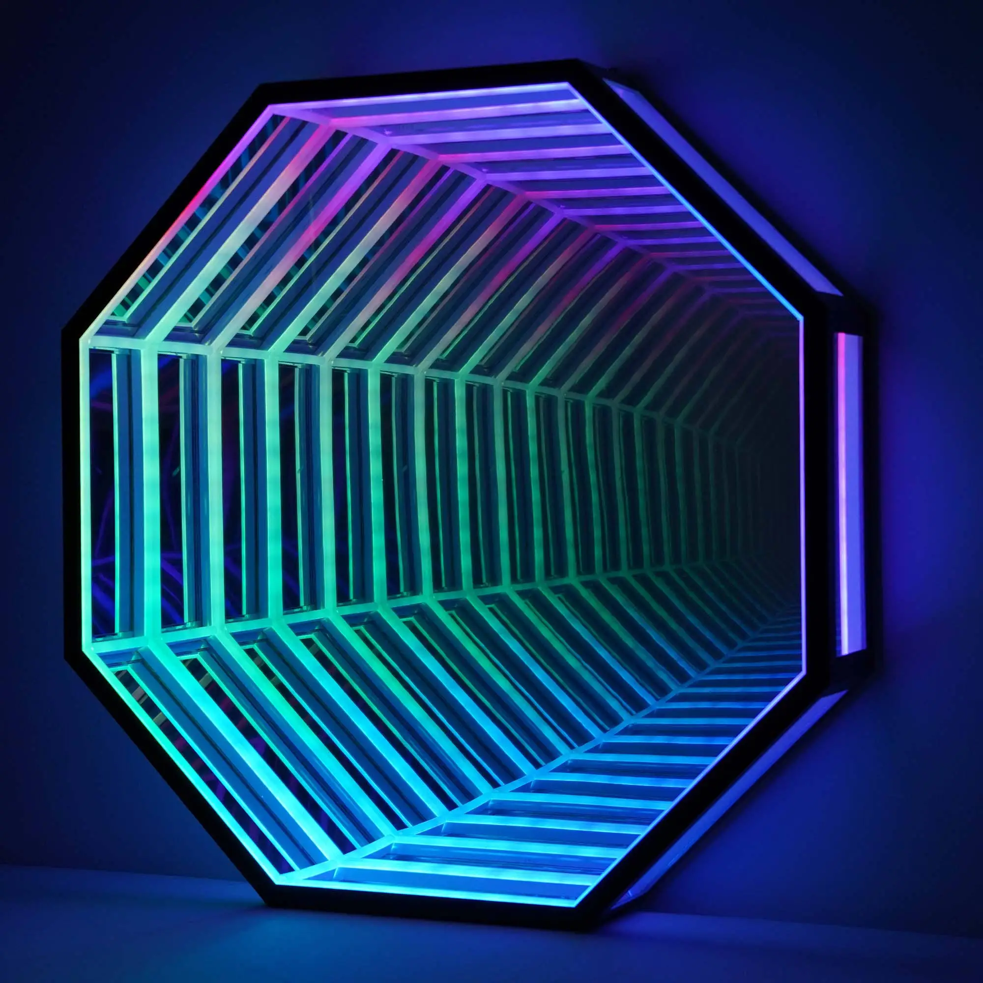 

Hot sell ZhongShan Wholesale 70cm Octagon Modern Nordic Luxury Led Glass Mirror Home Smart Infinite Magic Mirorr Wall Lamp