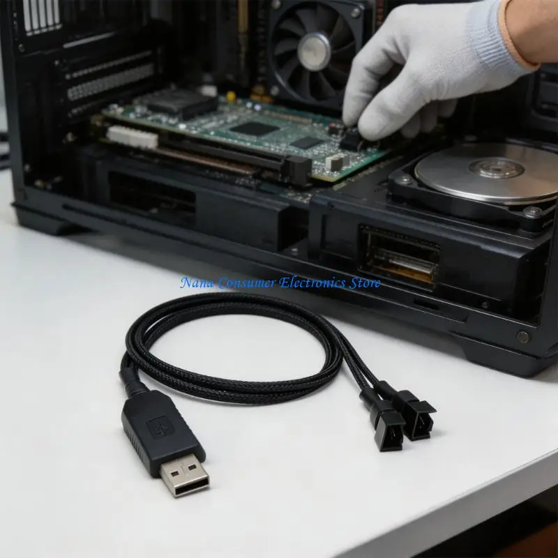 G7NE Flexible USB 5V to 4Pin 12V Computer Fan Power Cable USB 5V To 4Pin 12V