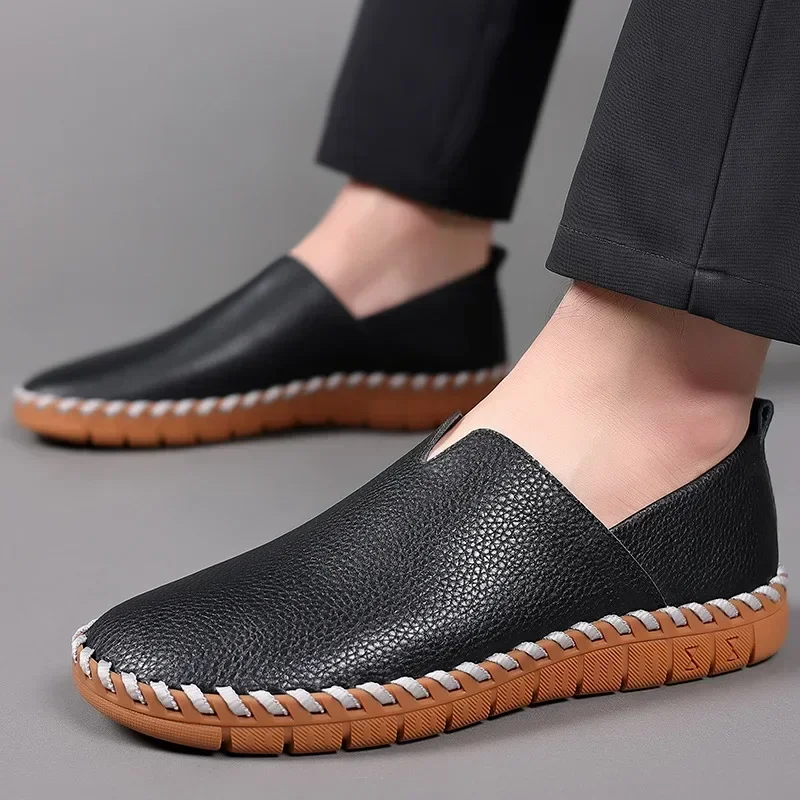 Lazy Loafers Men's Leather Casual Shoes Solid Man Flat Shoes Slip on Soft Sole Driving Shoes for Men Footwear Sapatenis Masculin