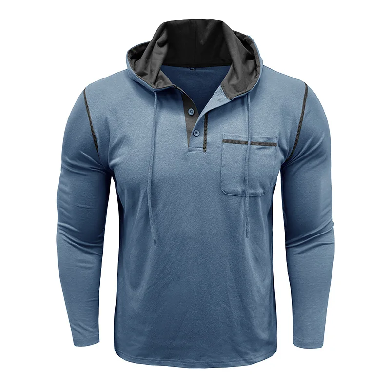 

Men's Long Sleeve T Shirt 2025 New Design European and American Style Hooded Henley Shirt Outdoor Top for Autumn and Winter