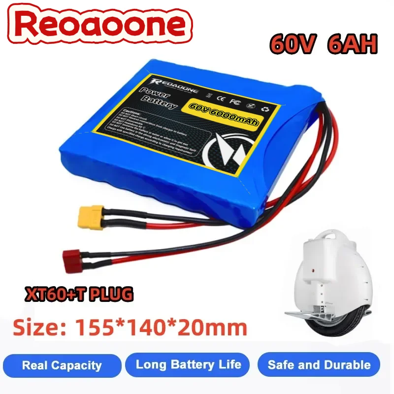 

60 В (6000 мАч) литиевый аккумулятор 18650 16S1P — сменный комплект аккумуляторов с BMS для самобалансирующегося автомобиля и электрического одноколесного велосипеда