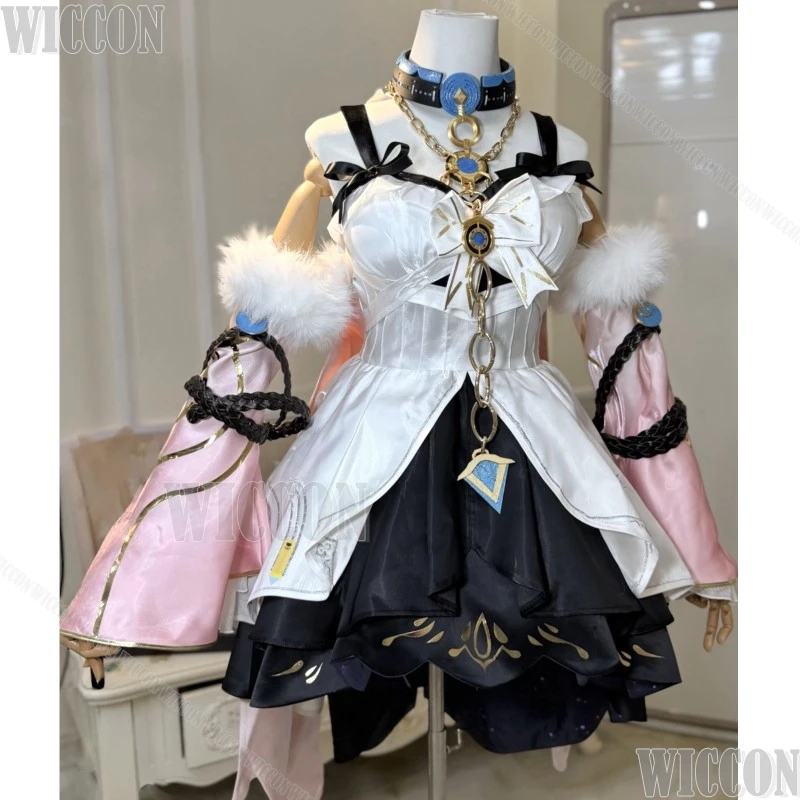 WuWa New Role Denia Game Wuthering Waves Cosplay Cute Loli Costume White Pink Dress Lolita Pink Purple Wig Prop Halloween Woman view 3