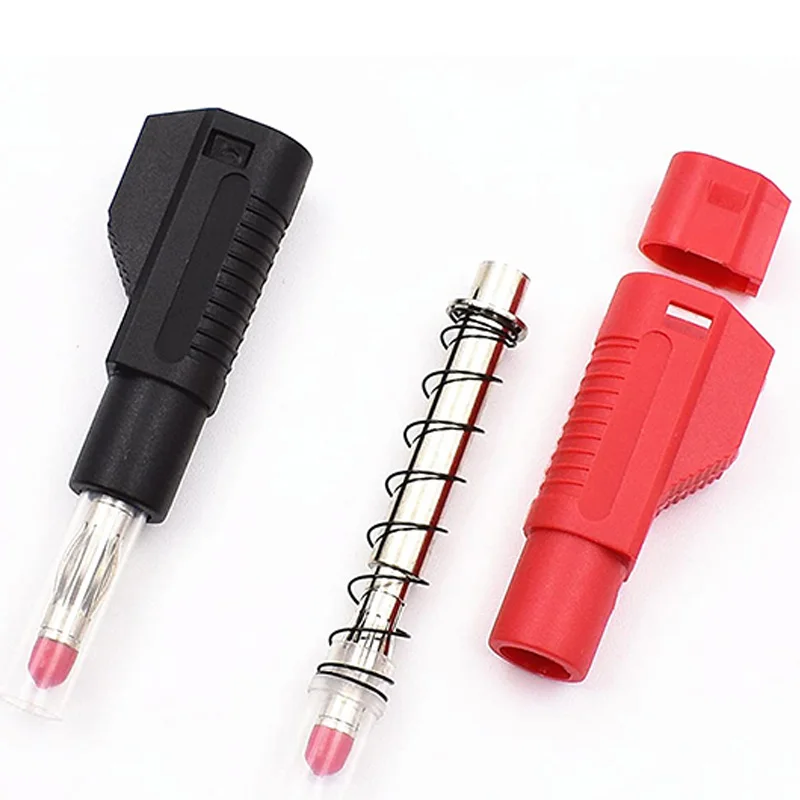 10 conjuntos retrátil bainha 4mm banana plug conectores empilhável fio de solda multímetro teste termina plugues adaptador