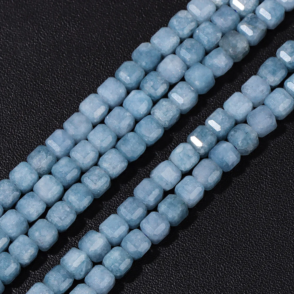 Natural Blue Chalcedony Square Shape Stone Bead 5MM Faceted Aquamarine Loose Spacer Beads For Jewelry Making DIY Accessories