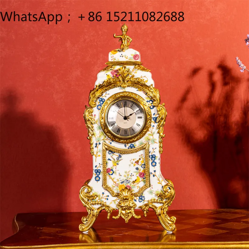 SCY painted flower and bird ceramics with copper clock creative home accessories villa entrance clock ornament