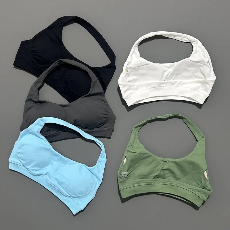 No Logo Women Seamless Halter Sports Bra High Support Push-up Open Back activewear Gym Tank Top Fitness Yoga Workout Brassiere