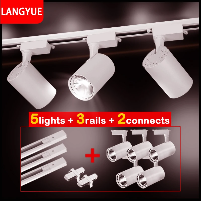 

Set of Track Lamps LED Spot Lighting 20W 30W 40W 220V Track Light Fixtures with Rail for Ceiling Wall Living Room Tracks Spots