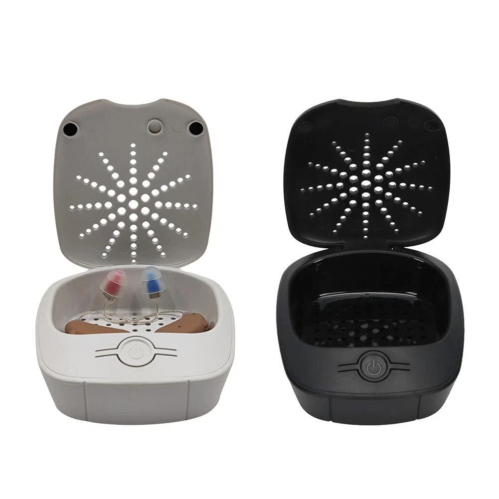 Electronic Hearing Aid Dryer Dehumidifier That Extend Hearing Aids Lifespan Equipped Light Sanitizer for Cleaning Drying OTC Dev