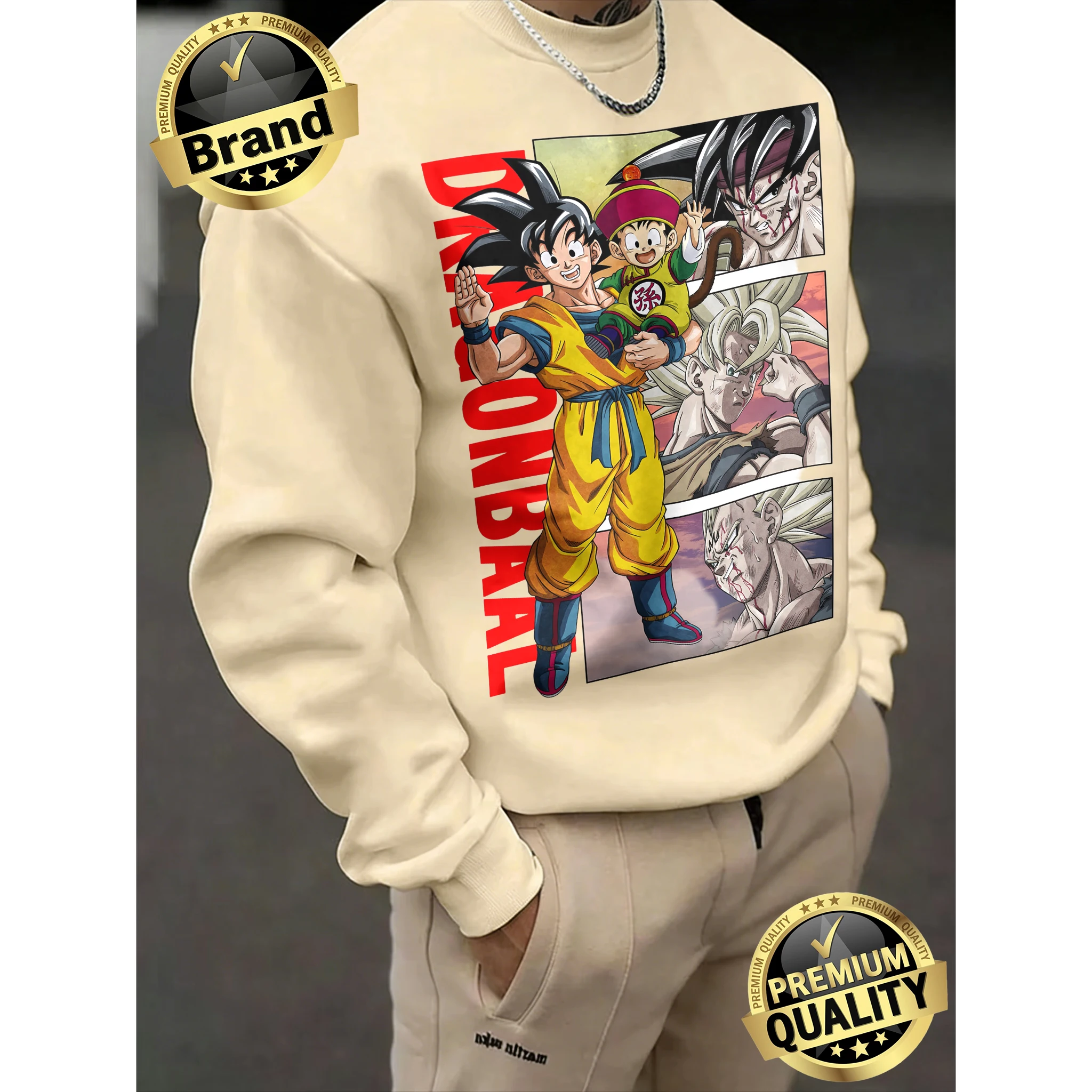2026 Frühling Herbst Dragon Ball Goku Familie & Verwandlungen Aufdruck 100% Baumwolle Rundhals-Sweatshirt Herren Oversized Unisex Oberteil