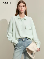 Amii Minimalism Women Shirt 2024 Spring New Lapel Drop Sleeves Chiffion Mid-length Lady Loose Trendy Shirts & Blouses 12421023