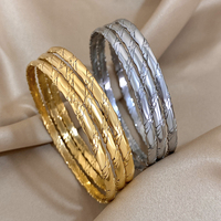 3pcs Gold Plated Twist Stainless Steel Bangle Bracelet for Women Tibetan Buddha Stacked Wristband Bracelets Waterproof Jewelry