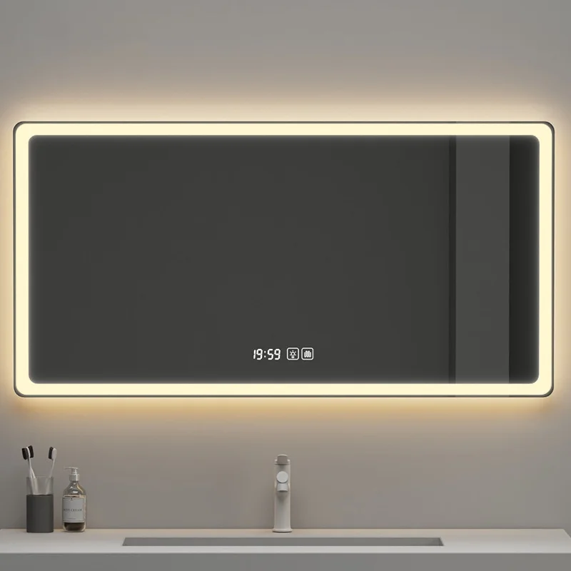 Badezimmerspiegel 50x70cm mit LED-Hintergrundbeleuchtung, rahmenlos, dimmbar, beschlagfrei, Touch-Schalter, Wandmontage für Dusche und Rasur