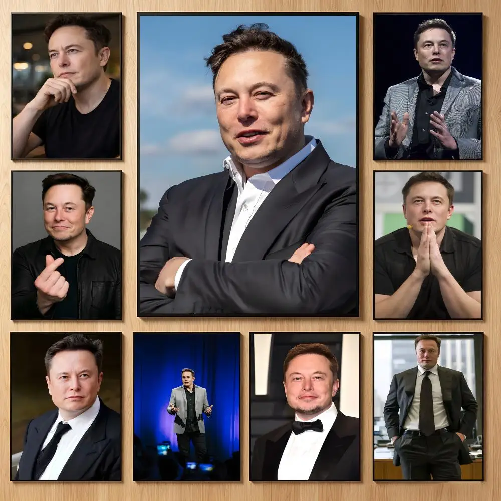 Innovative Entrepreneur E-Elon Musk Poster Classic Self-Adhesive PP Wall Sticker for Living Room Bar Decor Gift