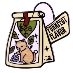 C4767 Cartoon Purrfect flavor Tea Cat Enamel Pin Cute Kitty Pet Brooch Kawaii Jacket Bag Lapel Pin Gift Jewelry Accessorise
